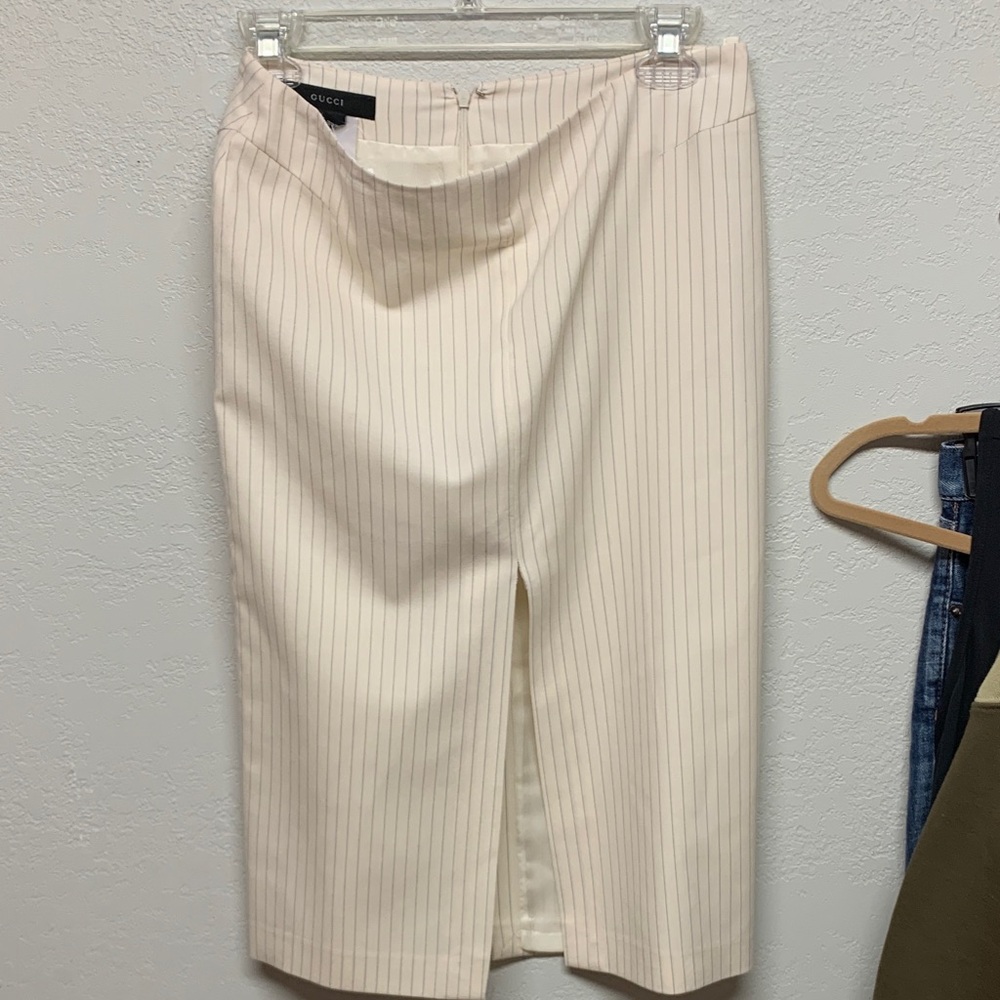Gucci Cream Pinstripe Pencil Skirt